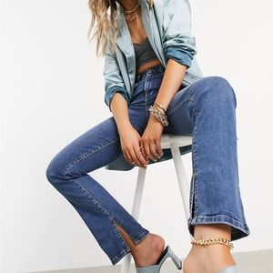 ASOS DESIGN high rise 'Y2K' stretch flare jeans in midwash
